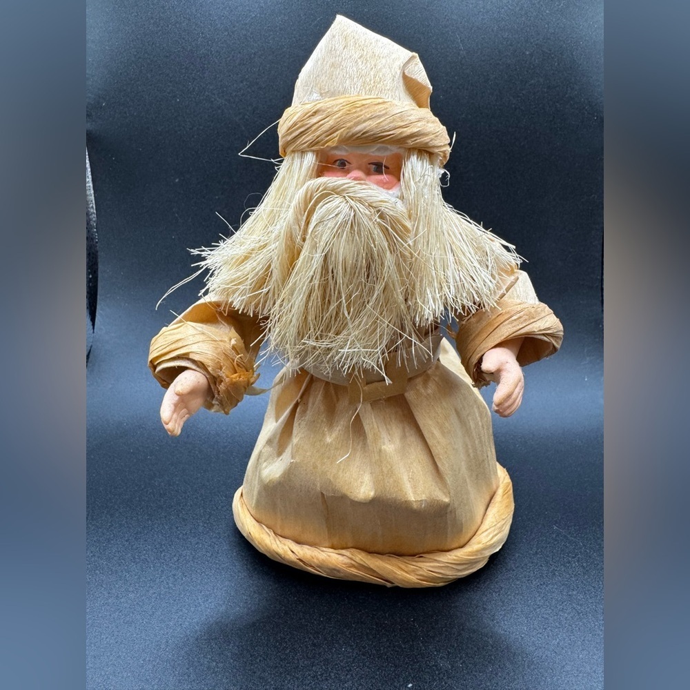 Natural Fiber Old World VTG Frankel 7" Santa Claus Figure Corn Husk Decor—Flaws